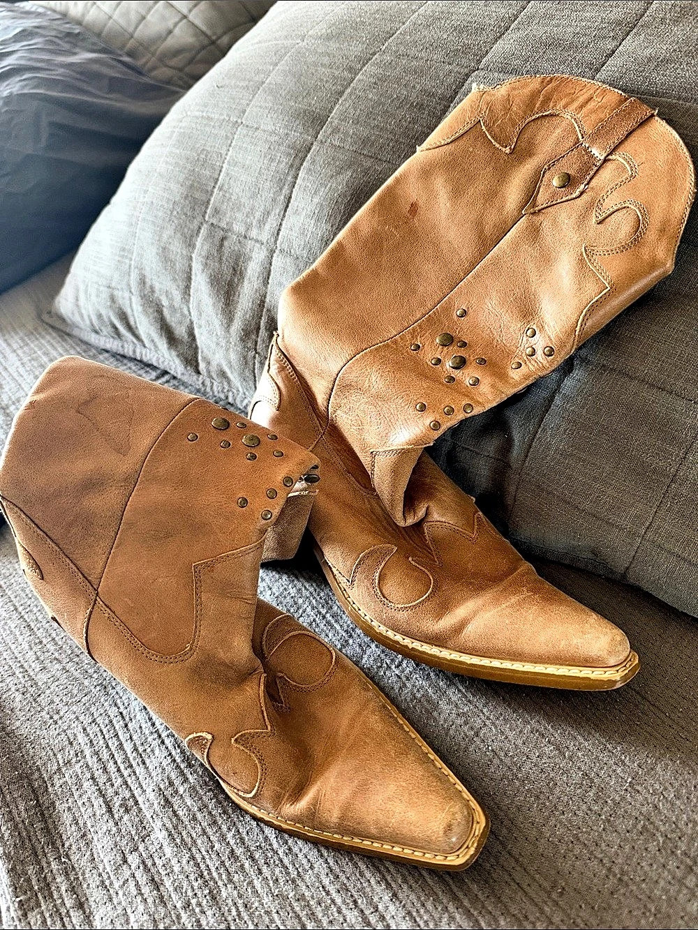 Nine West Brown Studded Heeled Western Boots